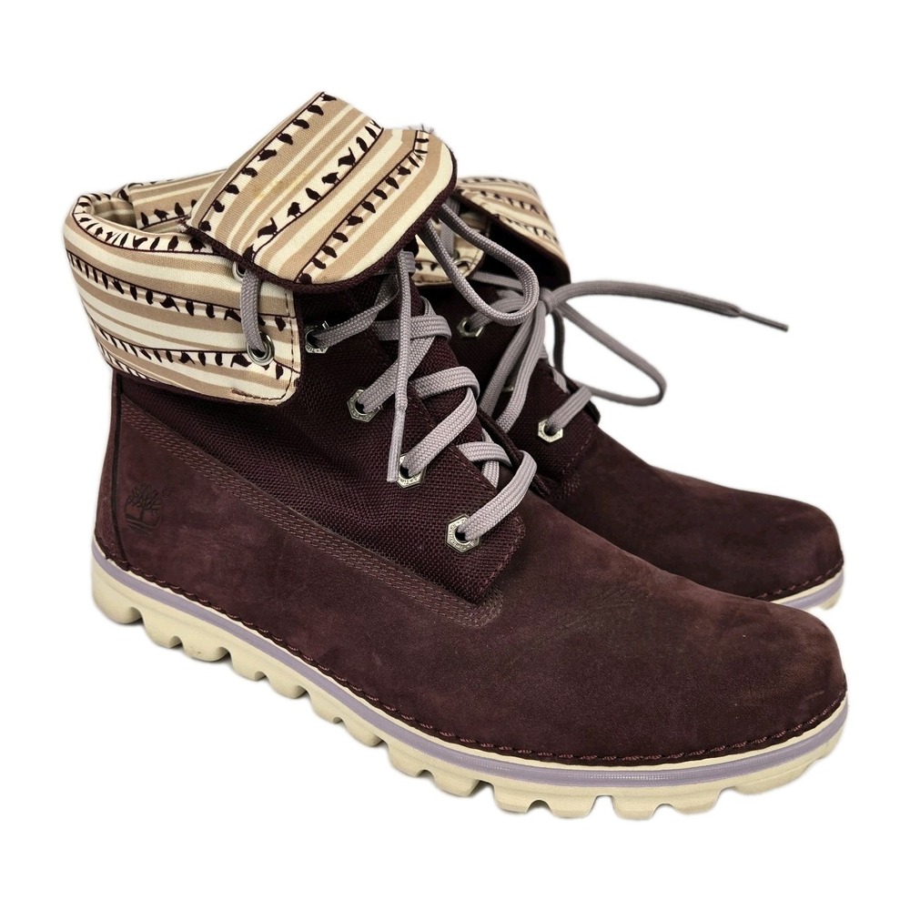 Timberland EK EARTHKEEPERS Brookton Roll Top Boots Shoes Womens 9 Burgundy Wine
